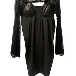 SHEIN Faux Leather Gothic Dress with Lace Shawl
